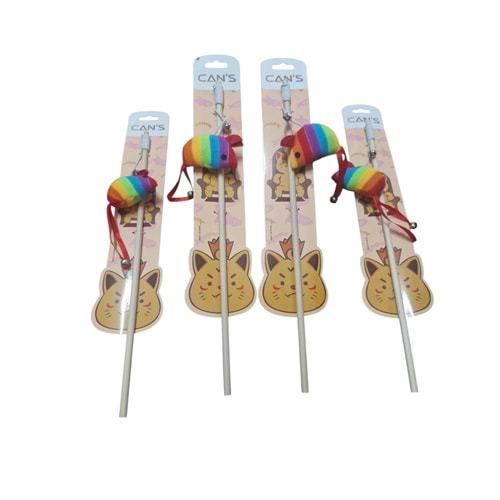 DMB469 Çizgili Renkli Fareli Kedi Oyun Oltası